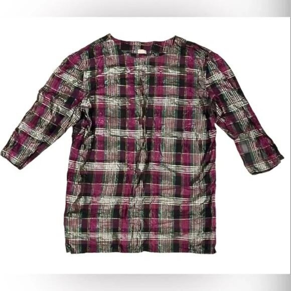 Rare Bellmistic 100% Human Hair Tunic Plaid Metallic Sz XL Women’s Multicolor - Picture 6 of 6
